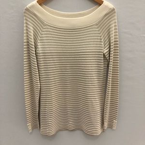 WHBM Gold White striped boatneck sweater Sz M XL